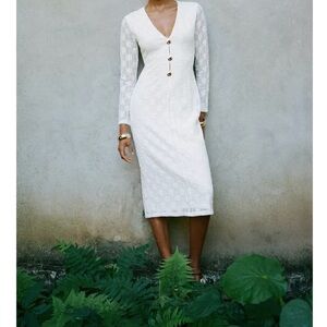 Zara White Midi Dress with Gold Buttons